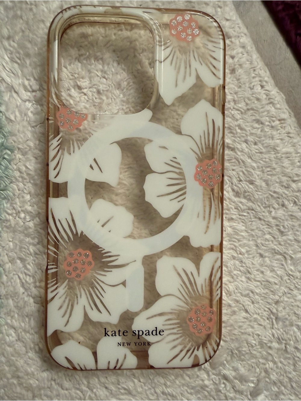 kate spade iPhone 16 Pro Floral Phone Case with White Blossoms and Pink Accents